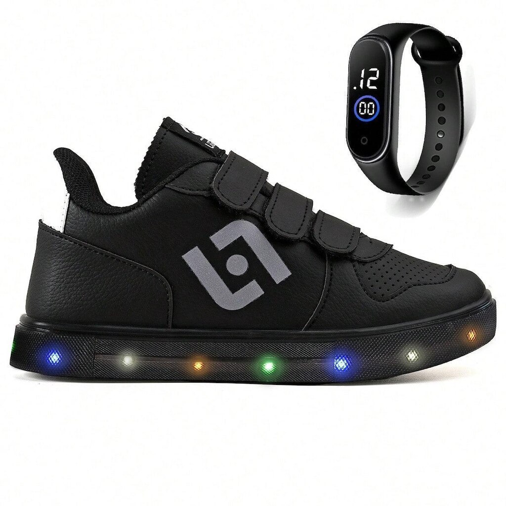 Tenis Infantil De Led Casual Escolar Sapatenis Homem Street Calce Facil + Relogio