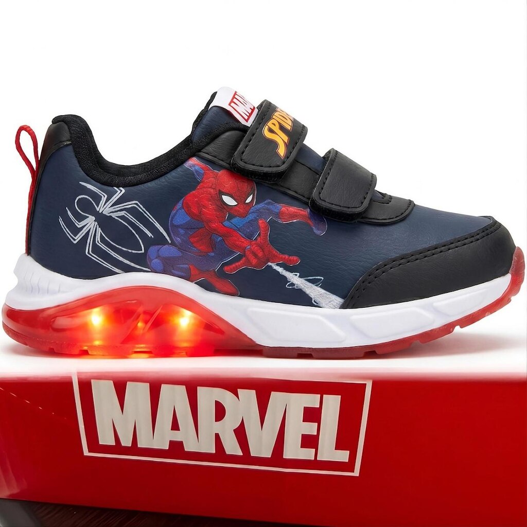 Tênis Infantil Disney Led SpiderMan Marvel com Luz no Solado Velcro Menino