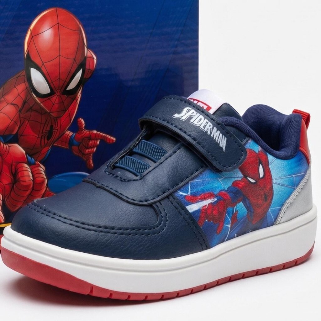 Tênis Infantil Disney Menino Marvel Homem Aranha SpiderMan Velcro Azul Marinho
