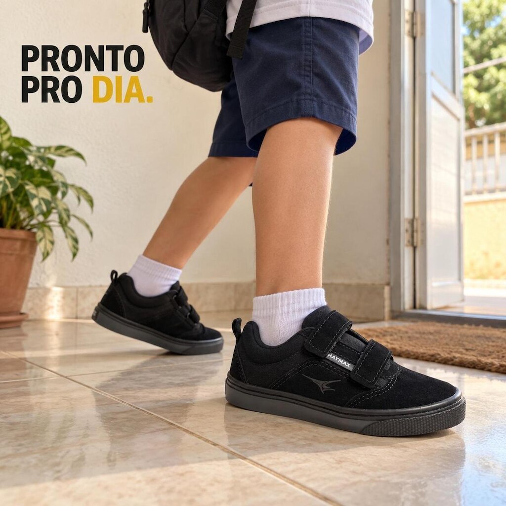 Tênis Infantil Escolar Haymax Sola Costurada Velcro Unissex