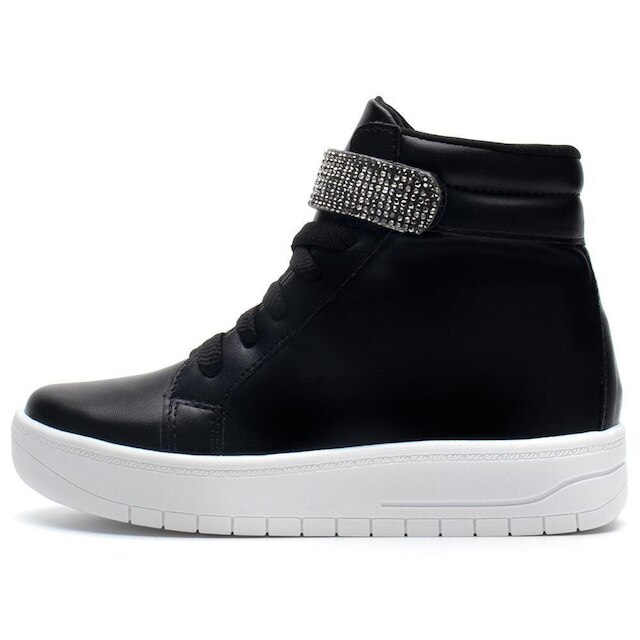 Tênis Infantil Feminino Casual De Cano Alto Com Tira De Strass Brilhante