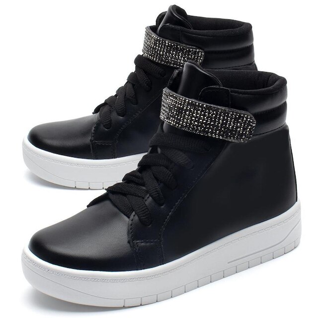 Tênis Infantil Feminino Casual De Cano Alto Com Tira De Strass Brilhante