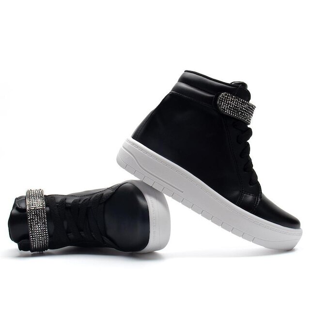 Tênis Infantil Feminino Casual De Cano Alto Com Tira De Strass Brilhante
