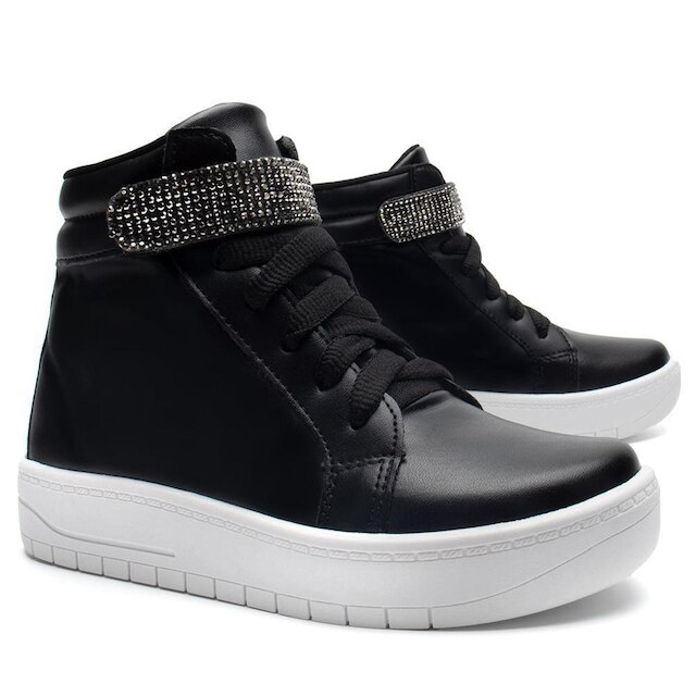 Tênis Infantil Feminino Casual De Cano Alto Com Tira De Strass Brilhante