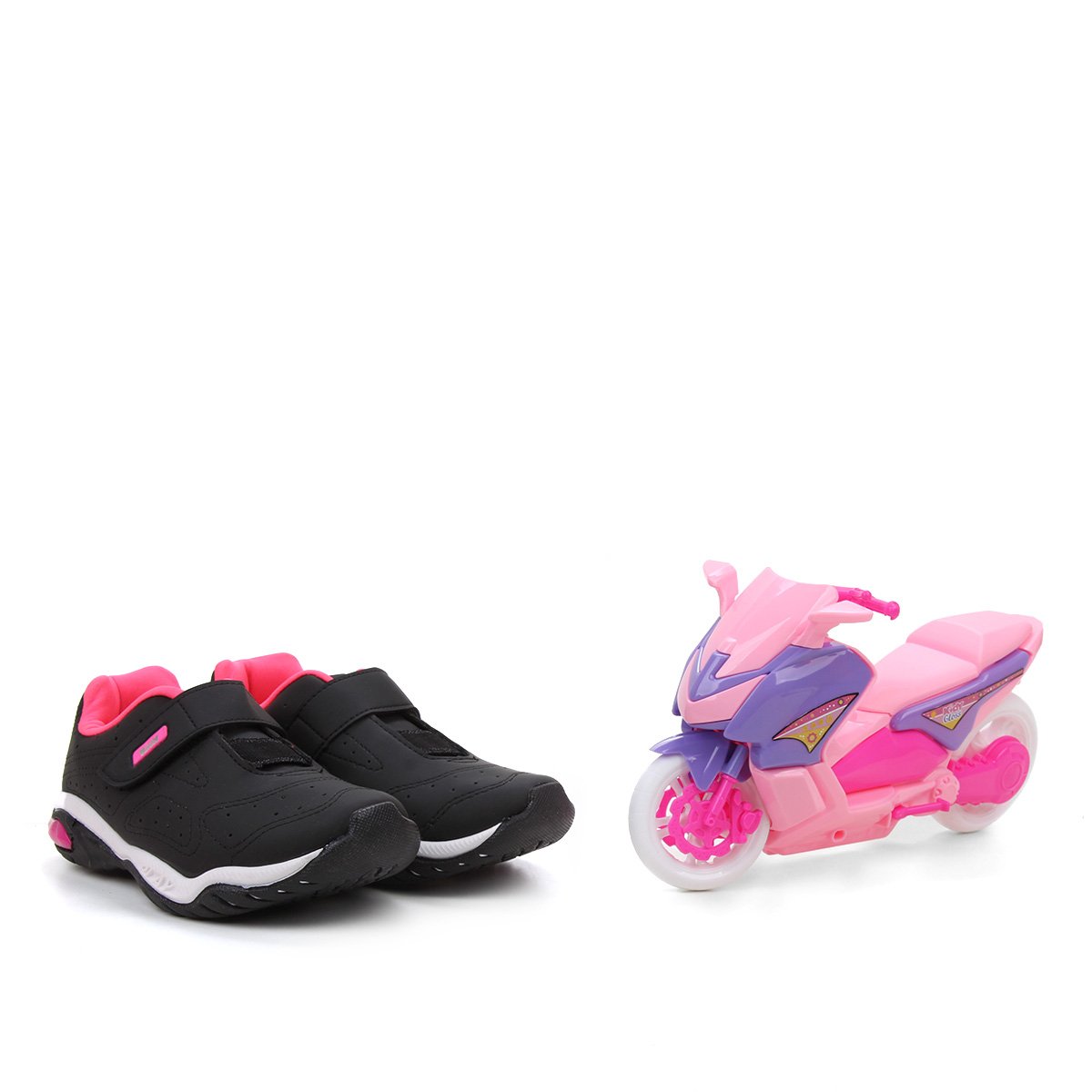 Tênis Infantil Kidy Play + Moto Feminino - Preto+Pink Menor preço em Tênis Infantil Kidy Play + Moto Feminino - Preto+Pink