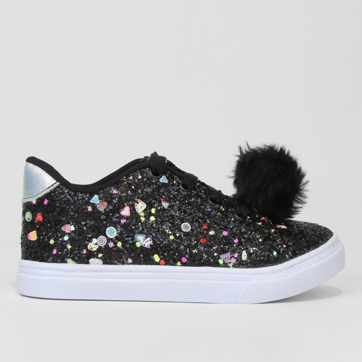 Tenis Infantil Kurz Glitter Patch com Pompom Menina - Preto Menor preço em Tenis Infantil Kurz Glitter Patch com Pompom Menina - Preto
