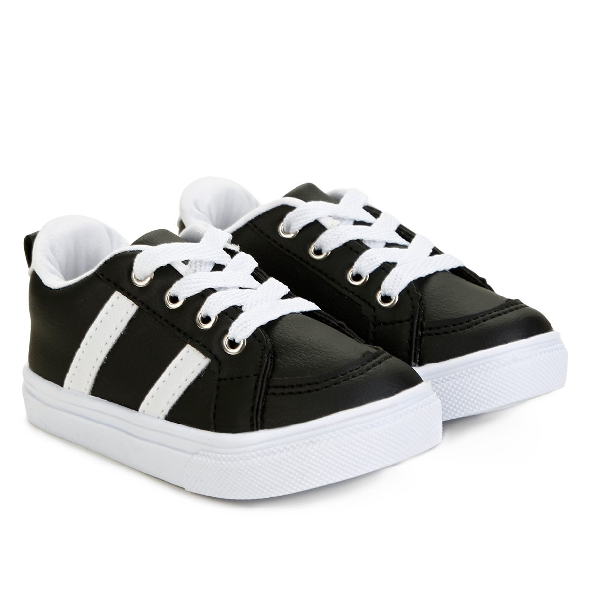 Tênis Infantil Kurz Listras Laterais Masculino - Preto+Branco é ruim? Tênis Infantil Kurz Listras Laterais Masculino - Preto+Branco é boa?