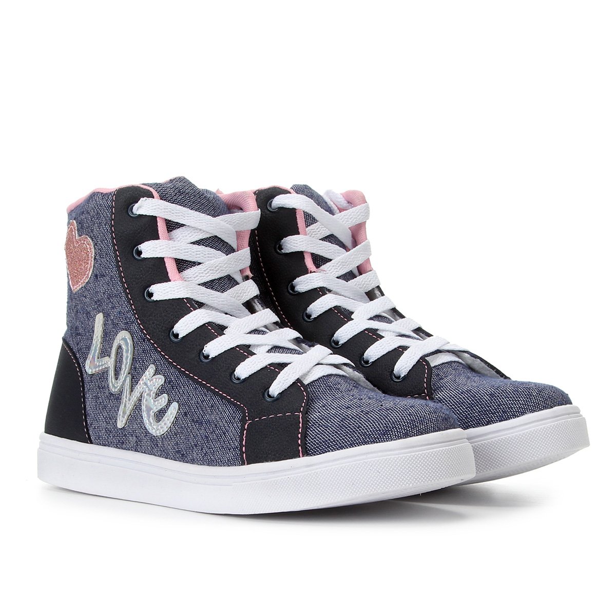 Tênis Infantil Kurz Love Cano Alto Feminino - Azul Menor preço em Tênis Infantil Kurz Love Cano Alto Feminino - Azul
