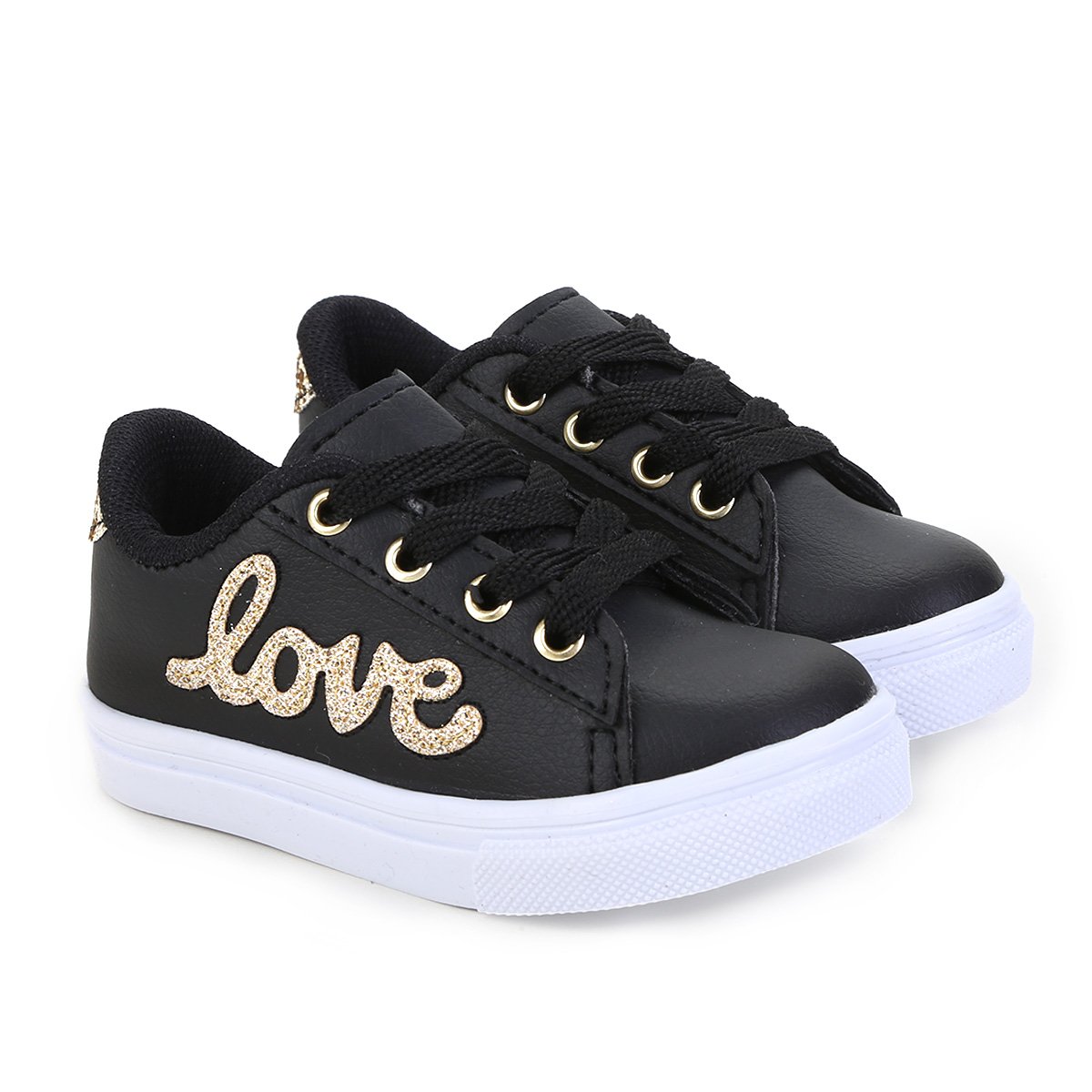 Tênis Infantil Kurz Paetê Love Feminino - Preto Menor preço em Tênis Infantil Kurz Paetê Love Feminino - Preto