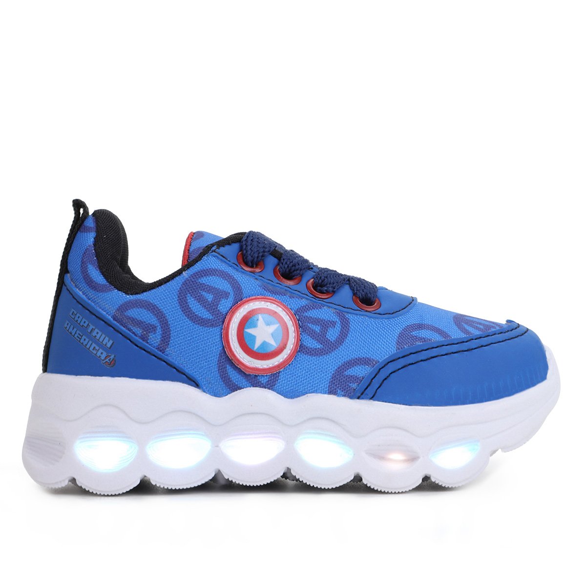 Tênis Infantil Marvel Capitão América Led Masculino - Azul+Vermelho Menor preço em Tênis Infantil Marvel Capitão América Led Masculino - Azul+Vermelho