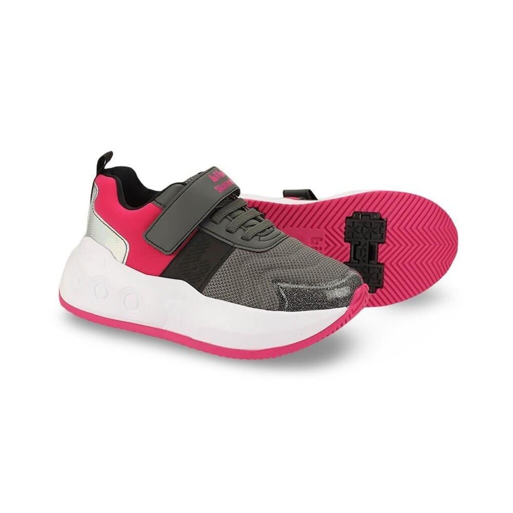 Tênis Infantil Menina Bibi com Rodinhas Skatenis Preto com Pitaya