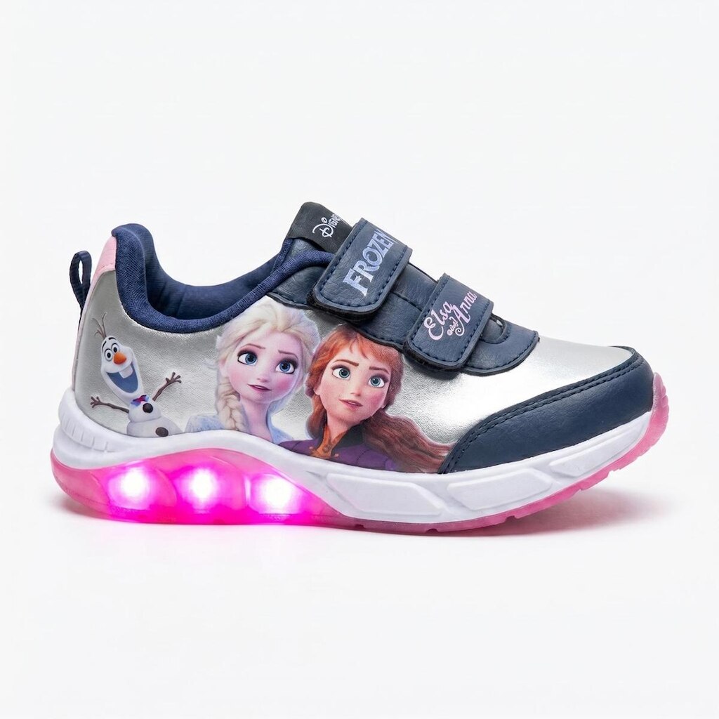 Tênis Infantil Menina Disney Led Frozen Calce Fácil com Velcro Duplo