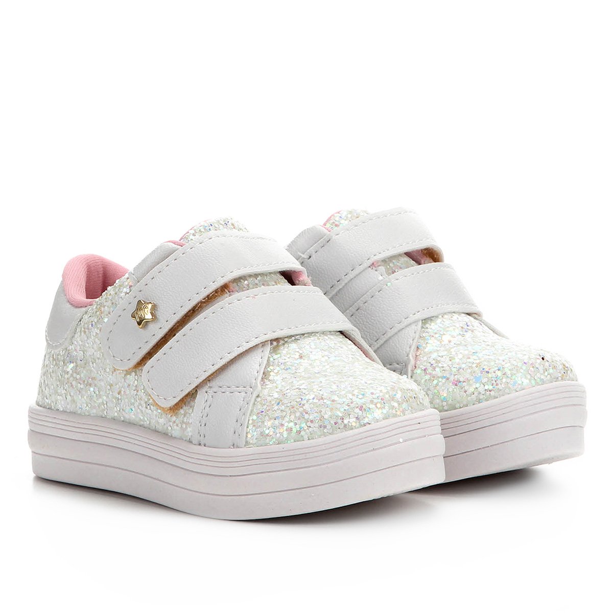 Tênis Infantil Menina Fashion Gliter E Feminino - Branco Menor preço em Tênis Infantil Menina Fashion Gliter E Feminino - Branco