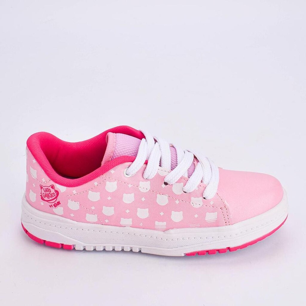 Tênis Infantil Menina Kidy Gato Galáctico K360 Rosa Gloss Respitec Delicado Casual Estiloso