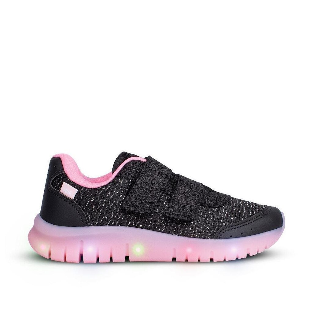 Tênis Infantil Menina Kidy Light Fun Led Preto Pisca-Pisca e Velcro Duplo