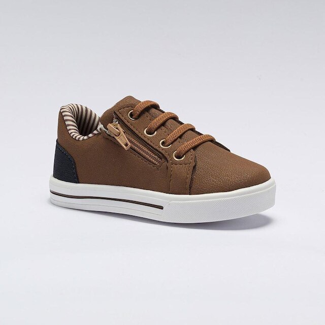 Tênis Infantil Menino Casual Cadarço Elástico Zíper Marrom