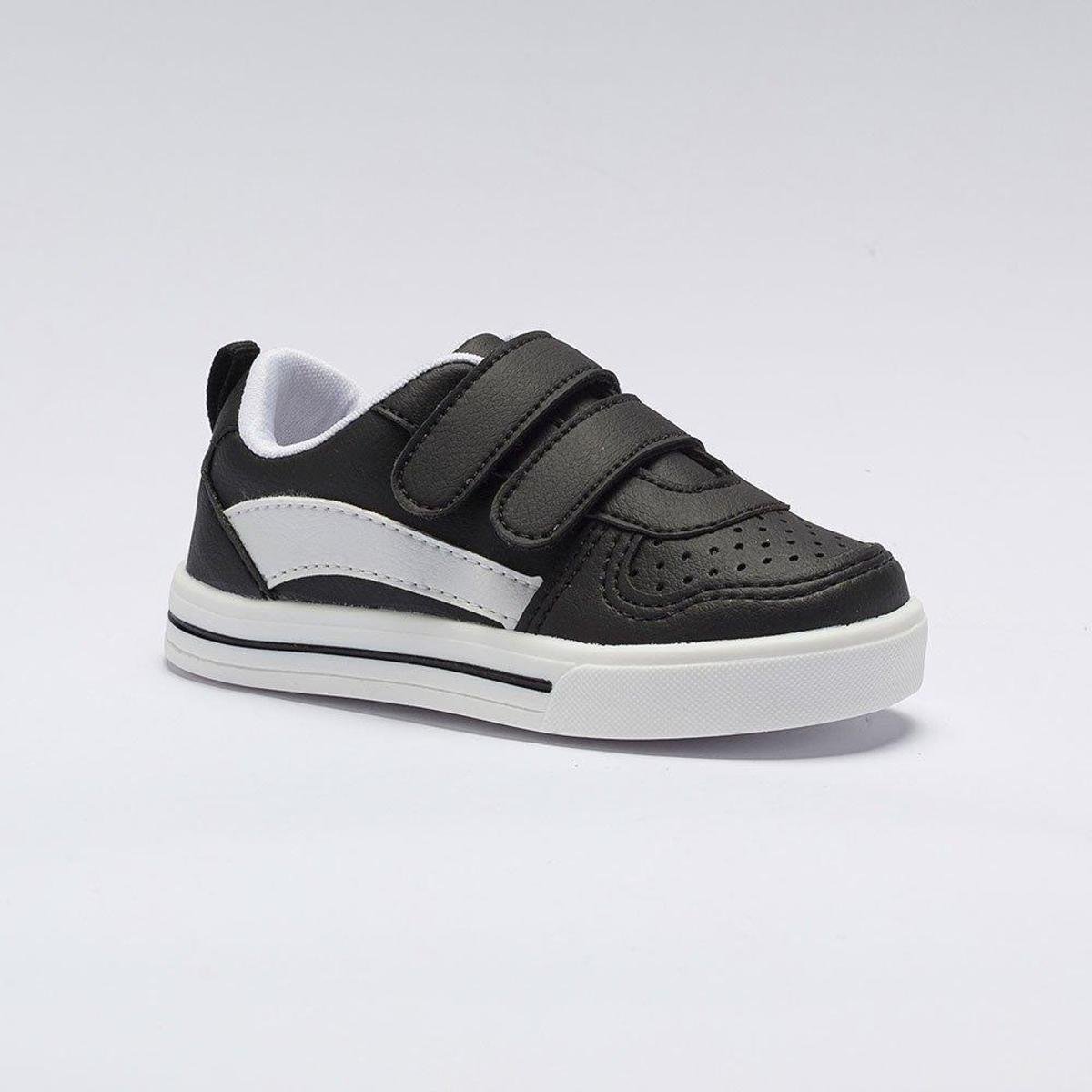 Tênis Infantil Menino Casual Calce-Fácil Preto Listra Branca Menor preço em Tênis Infantil Menino Casual Calce-Fácil Preto Listra Branca