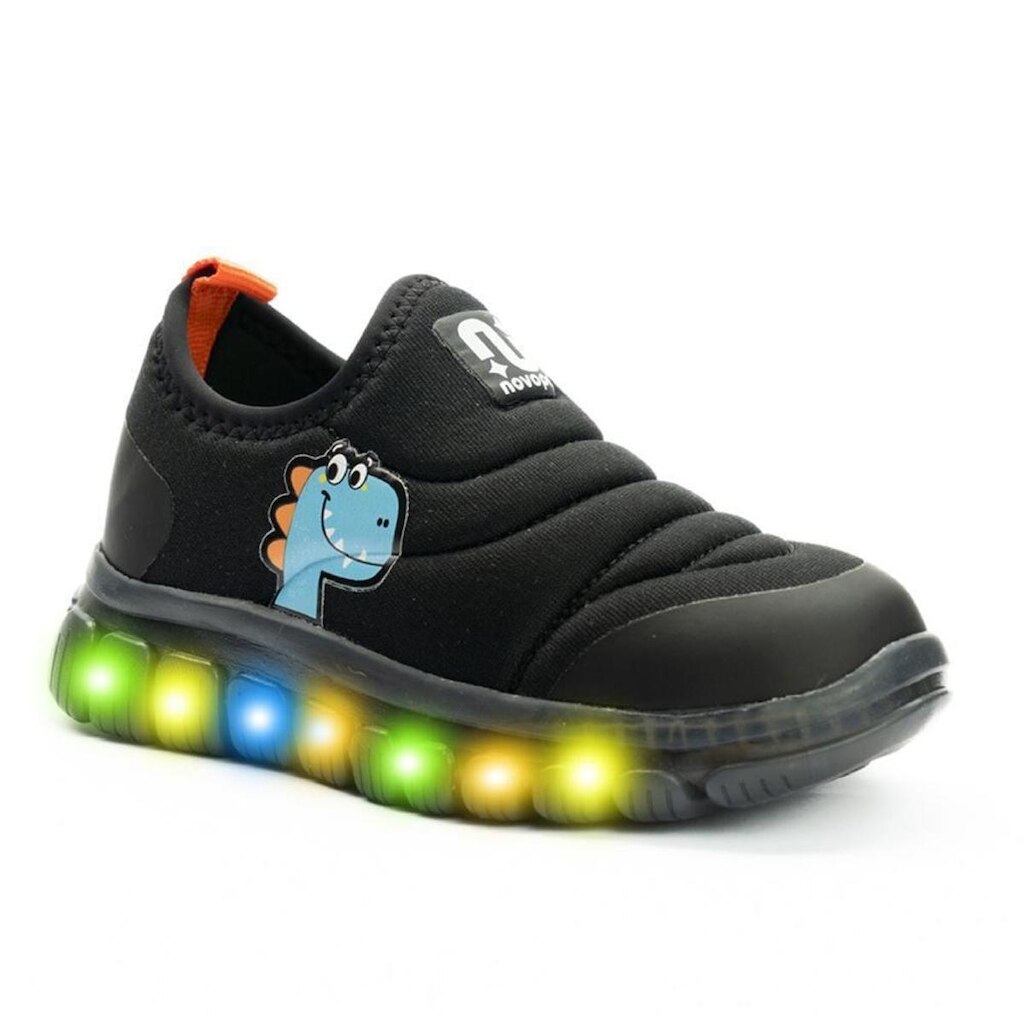 Tênis Infantil Meninos Novopé Dino com Led Preto - 1050