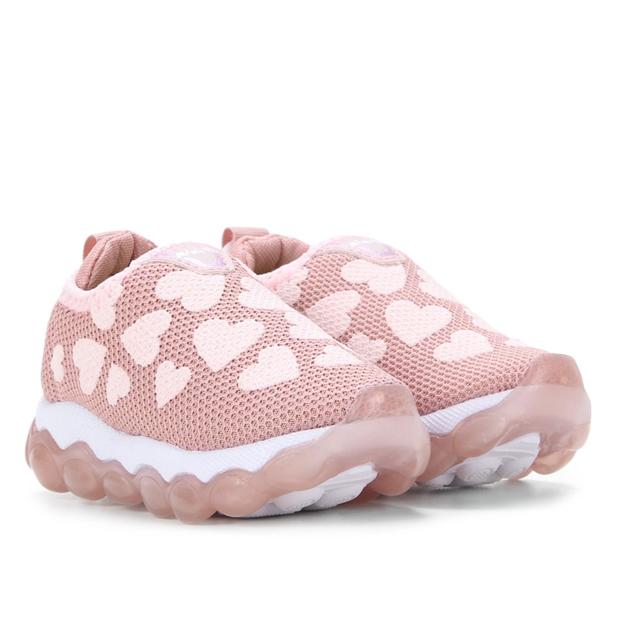 Tênis Infantil Mini-Pé Corações Feminino - Rosa Claro Menor preço em Tênis Infantil Mini-Pé Corações Feminino - Rosa Claro