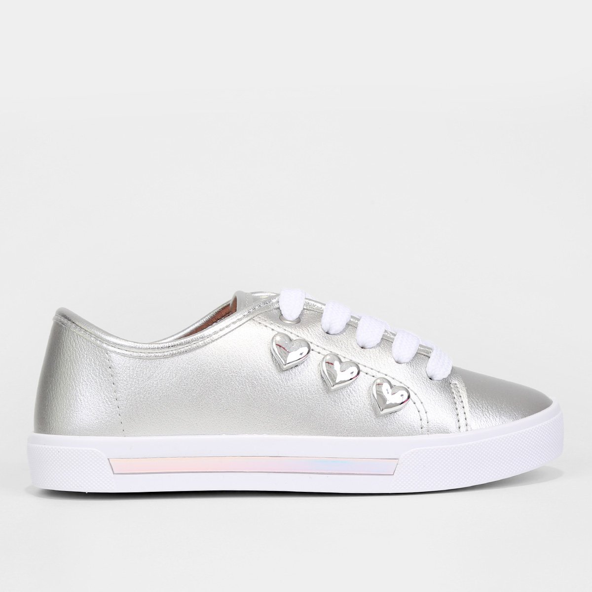 Tênis Infantil Molekinha Corações Menina - Prata Menor preço em Tênis Infantil Molekinha Corações Menina - Prata
