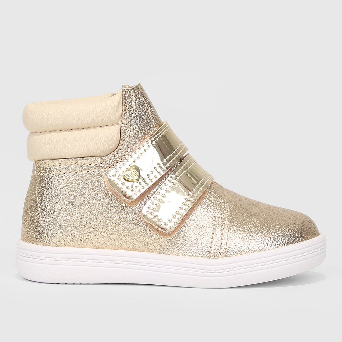 Tênis Infantil Molekinha Metalizado Cano Médio Menina - Dourado+Bege Menor preço em Tênis Infantil Molekinha Metalizado Cano Médio Menina - Dourado+Bege