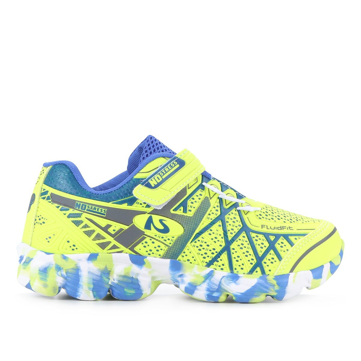 Tênis Infantil No Stress Running Masculino - Verde Limão+Azul Royal Menor preço em Tênis Infantil No Stress Running Masculino - Verde Limão+Azul Royal