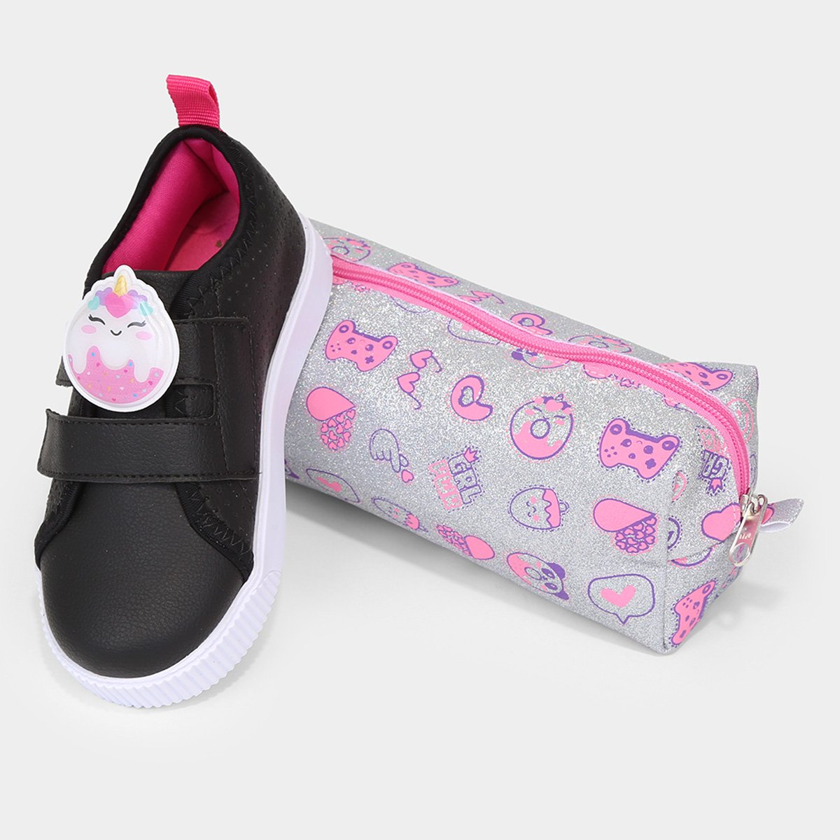 Tênis Infantil Pampili Com Estojo Menina - Preto+Pink Menor preço em Tênis Infantil Pampili Com Estojo Menina - Preto+Pink
