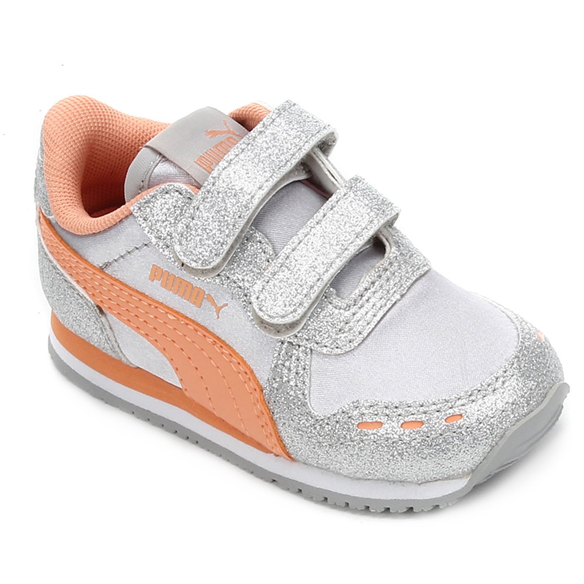 Tênis Infantil Puma Cabana Racer Glitz V - Prata+Laranja Menor preço em Tênis Infantil Puma Cabana Racer Glitz V - Prata+Laranja