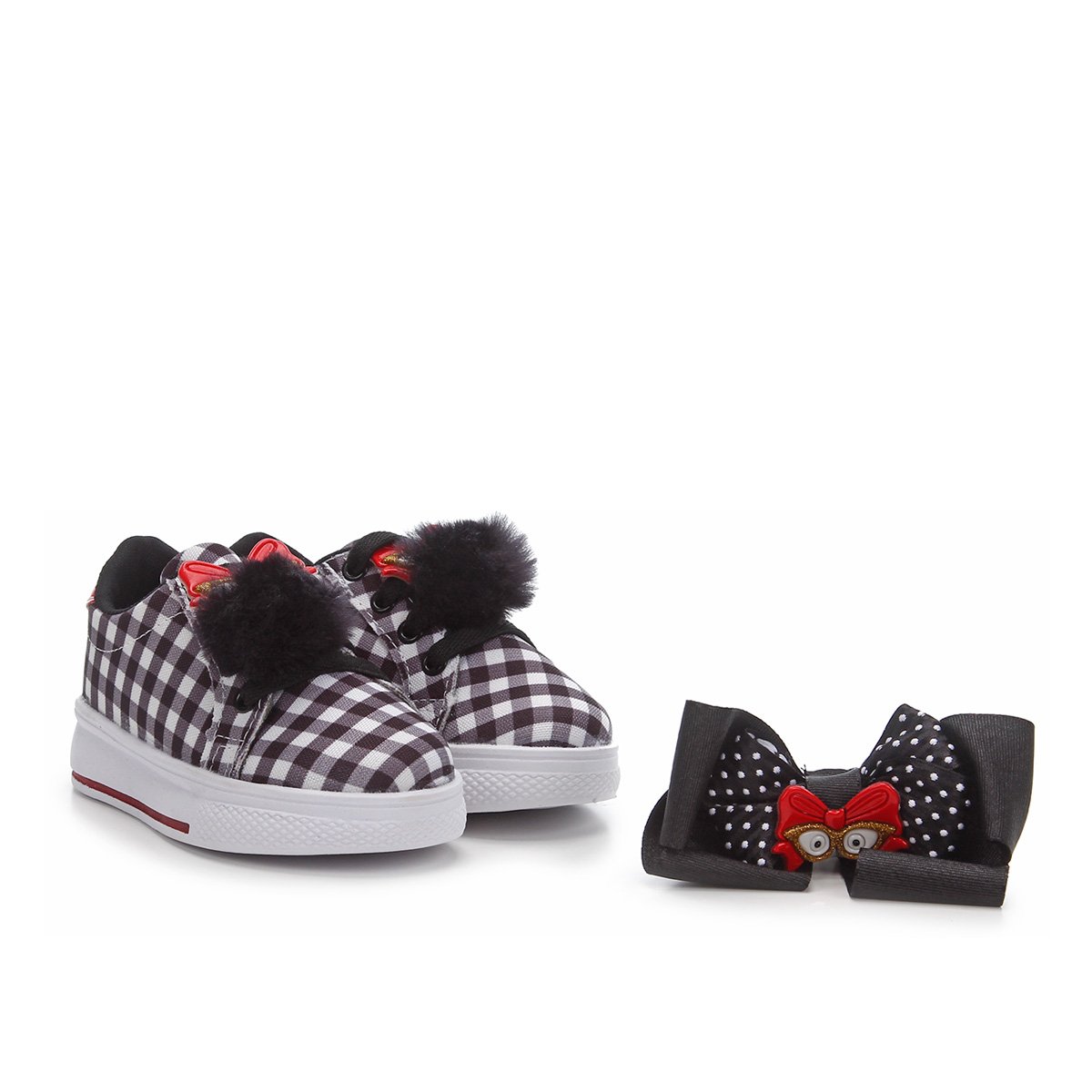 Tênis Infantil Tininha Elástico Com Enfeite E Presilha Laço Combinando Xadrez Feminino - Preto+Branco Menor preço em Tênis Infantil Tininha Elástico Com Enfeite E Presilha Laço Combinando Xadrez Feminino - Preto+Branco
