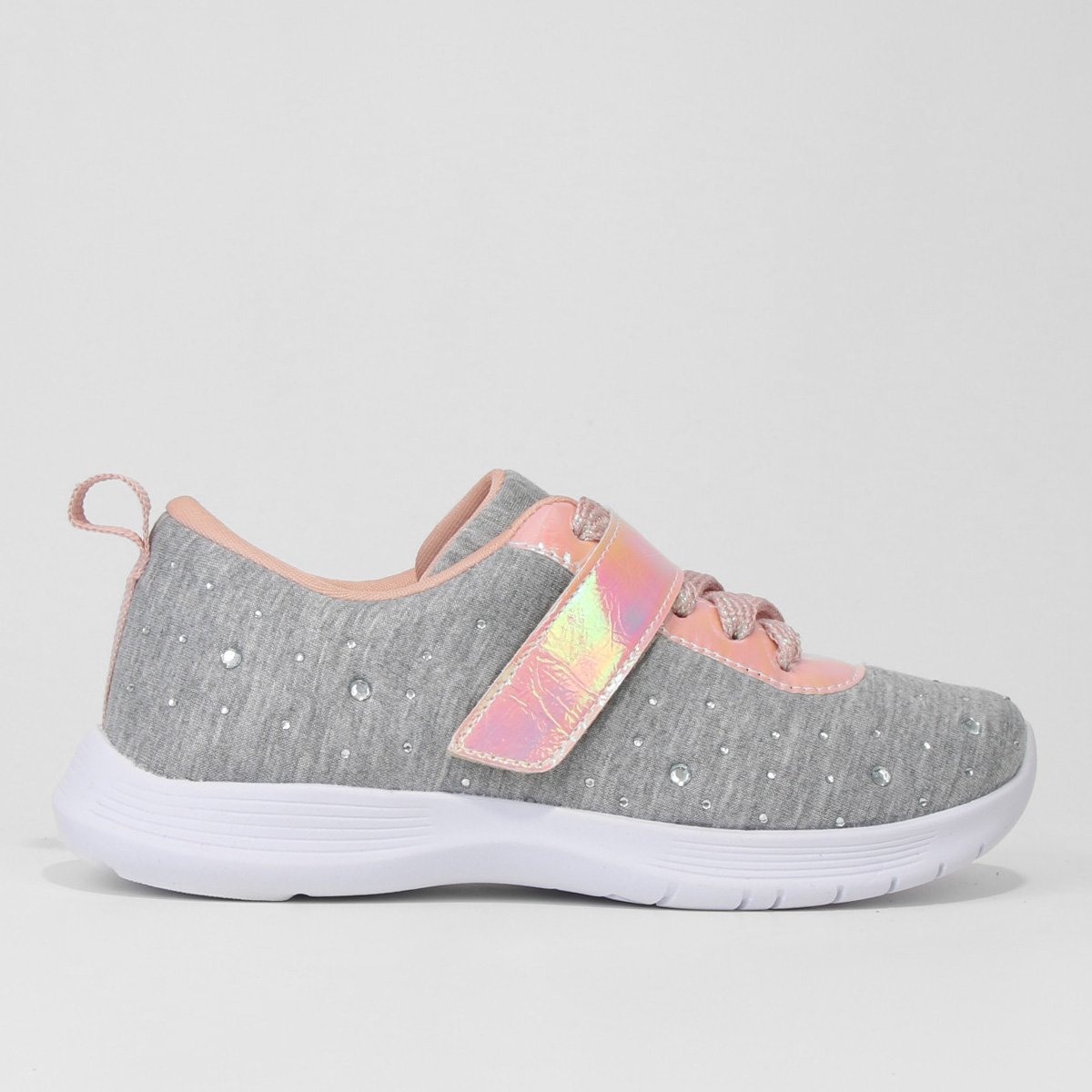 Tênis Jogger Infantil Fashion com Strass Hotfix Menina - Cinza+Rosa Menor preço em Tênis Jogger Infantil Fashion com Strass Hotfix Menina - Cinza+Rosa