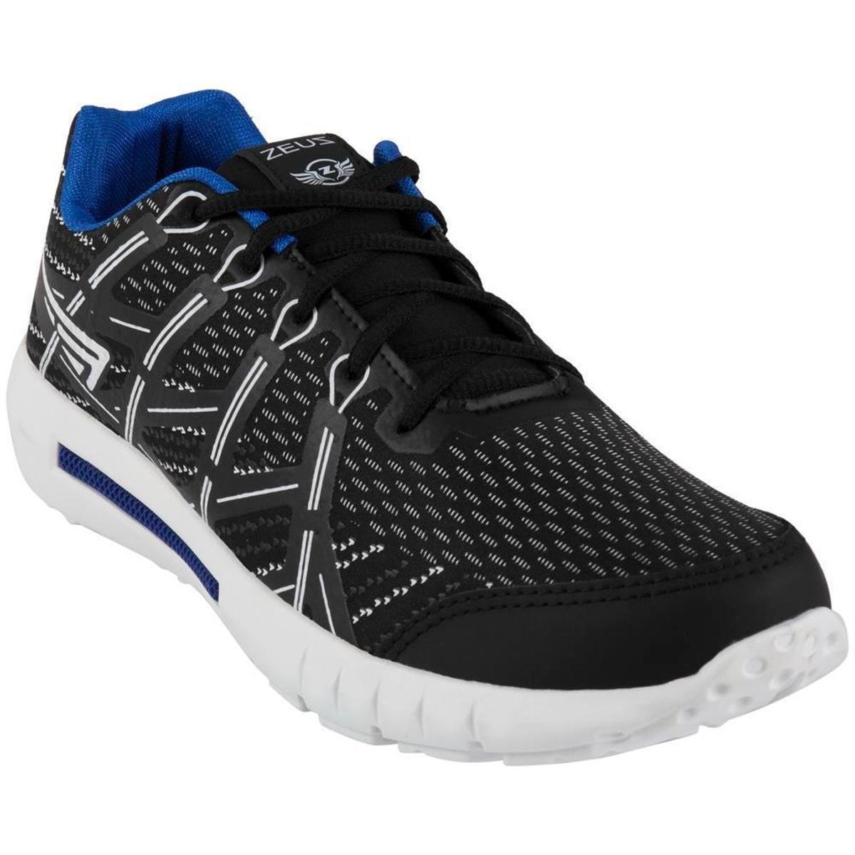 Tênis Jogger Zeus Masculino Leve Confortável Macio Caminhada - Preto+Azul Menor preço em Tênis Jogger Zeus Masculino Leve Confortável Macio Caminhada - Preto+Azul