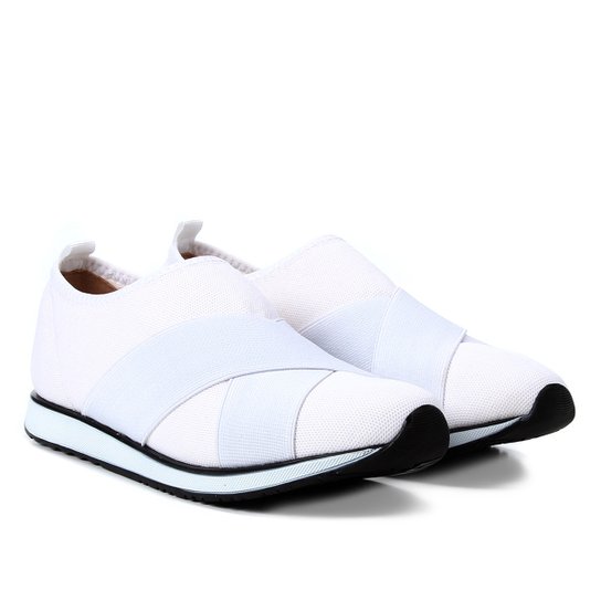 Tênis Jogging Via Uno Malha Elástico Feminino - Branco