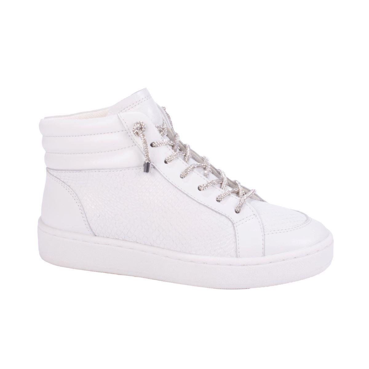 Tênis Jorge Bischoff Couro Cano Alto com Strass Feminino Zattini