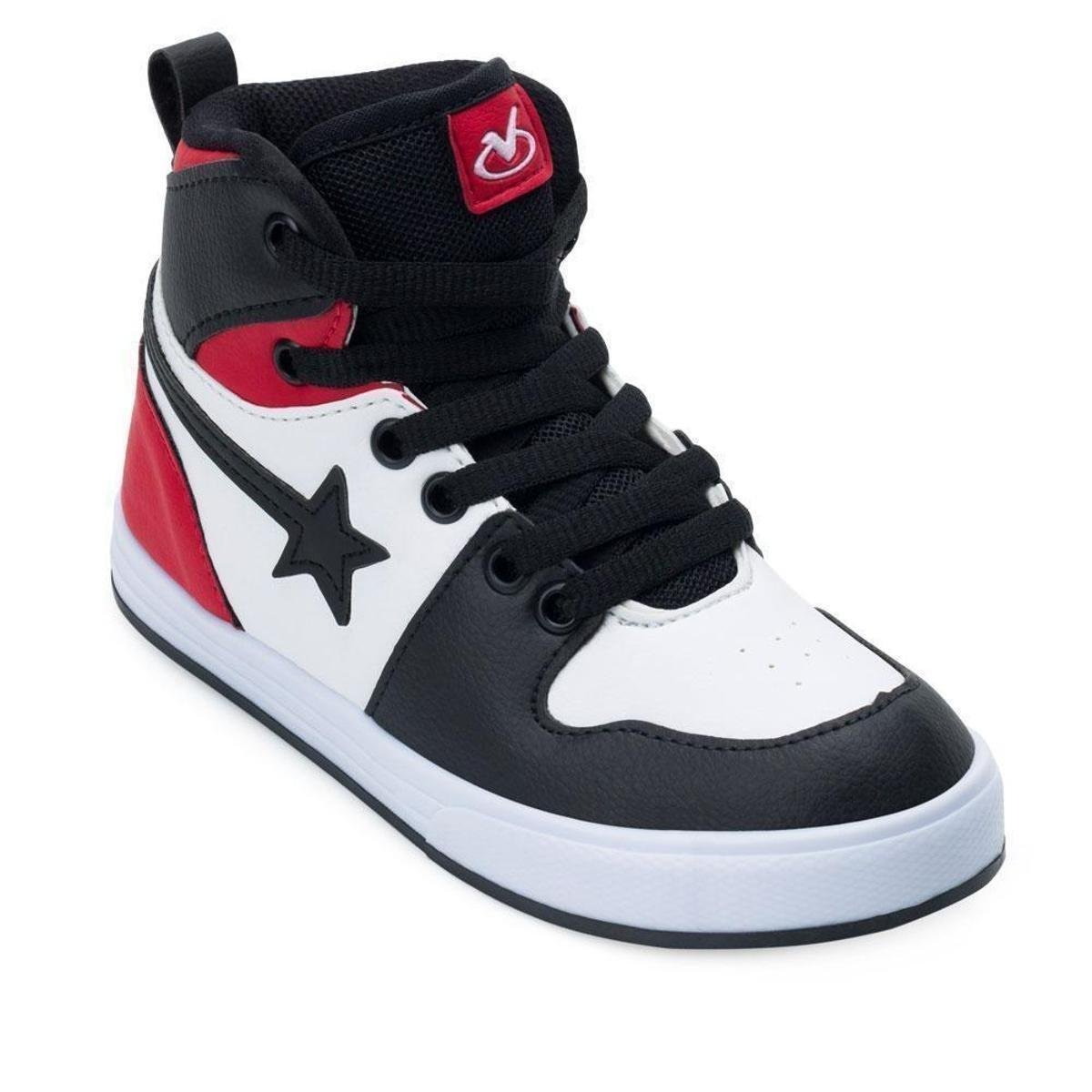 Tênis Juvenil Street Cano Alto Via Vip Masculino - Branco+Vermelho Menor preço em Tênis Juvenil Street Cano Alto Via Vip Masculino - Branco+Vermelho