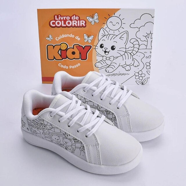 Tênis Kidy Hype Infantil Branco Com Caderno P/ Colorir