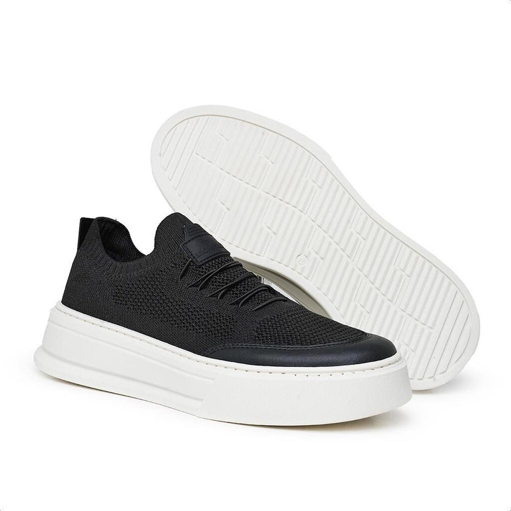 Tênis Knit Masculino Casual Confortável Sola Alta Material de Alta Qualidade Preto