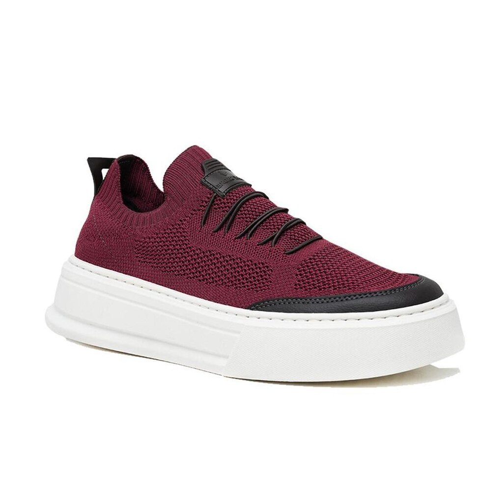 Tênis Knit Masculino Casual Leve Confortável com Solado Alto e Palmilha Gel PU Bordo
