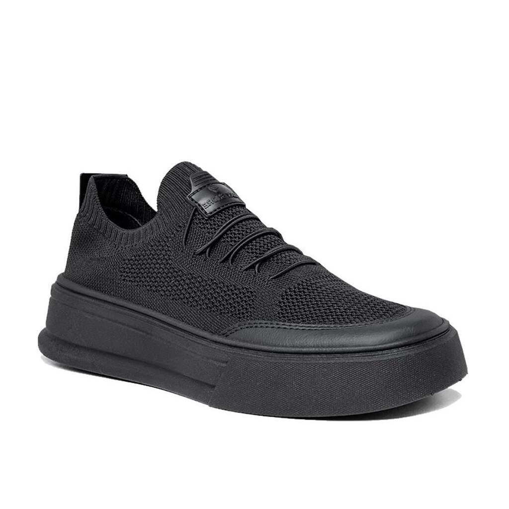 Tênis Knit Masculino Casual Sola Alta Confortável com Palmilha Gel PU Preto