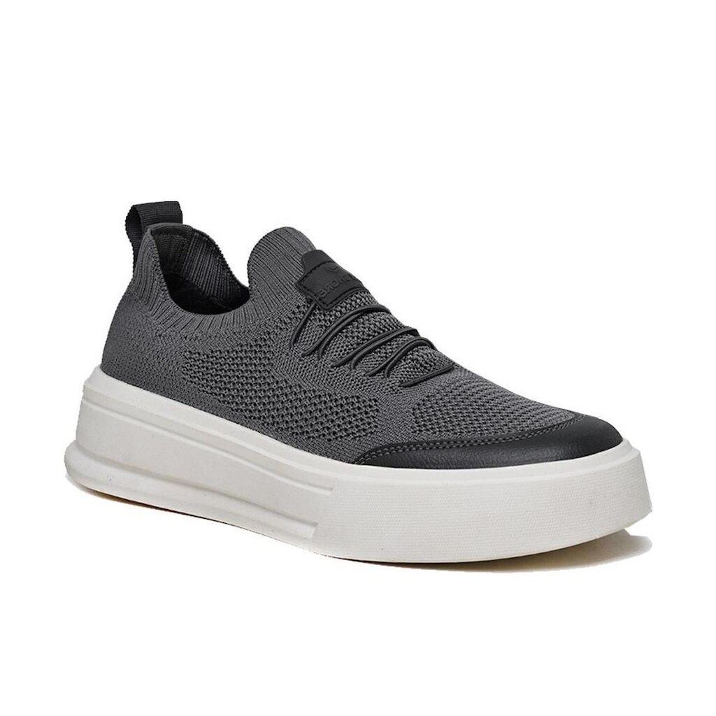Tênis Knit Masculino Estilo Casual Solado Alto Antiderrapante Cinza Escuro