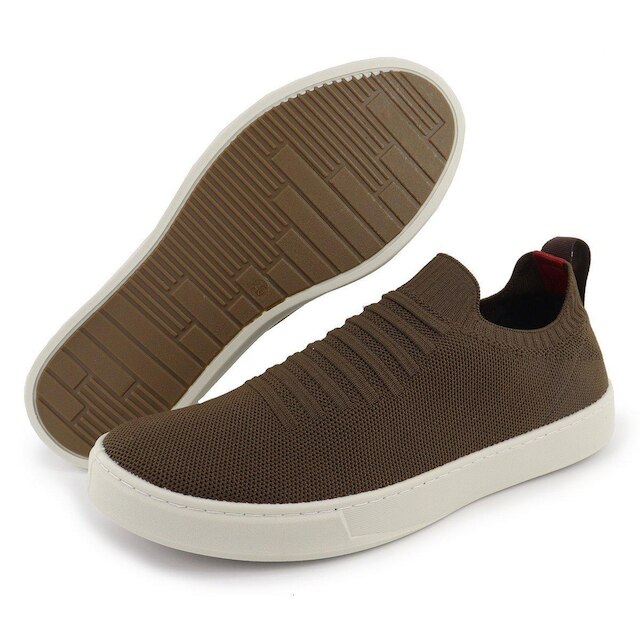Tênis Knit Trançado Casual Masculino Slip On Malha Respirável Sem Cadarço Super Leve e Confortável
