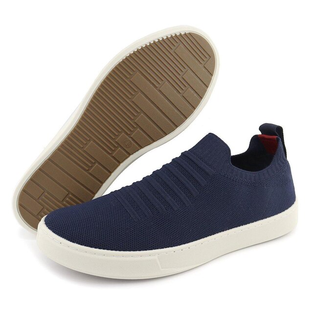 Tênis Knit Trançado Casual Masculino Slip On Malha Respirável Sem Cadarço Super Leve e Confortável