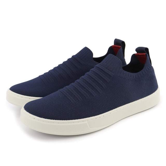 Tênis Knit Trançado Casual Masculino Slip On Malha Respirável Sem Cadarço Super Leve e Confortável