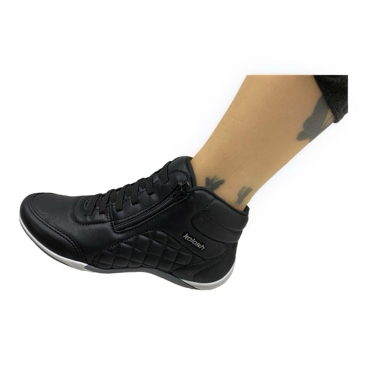 Tênis Kolosh C1285A Sneaker Cano Alto Bota Elastico Ziper Feminino