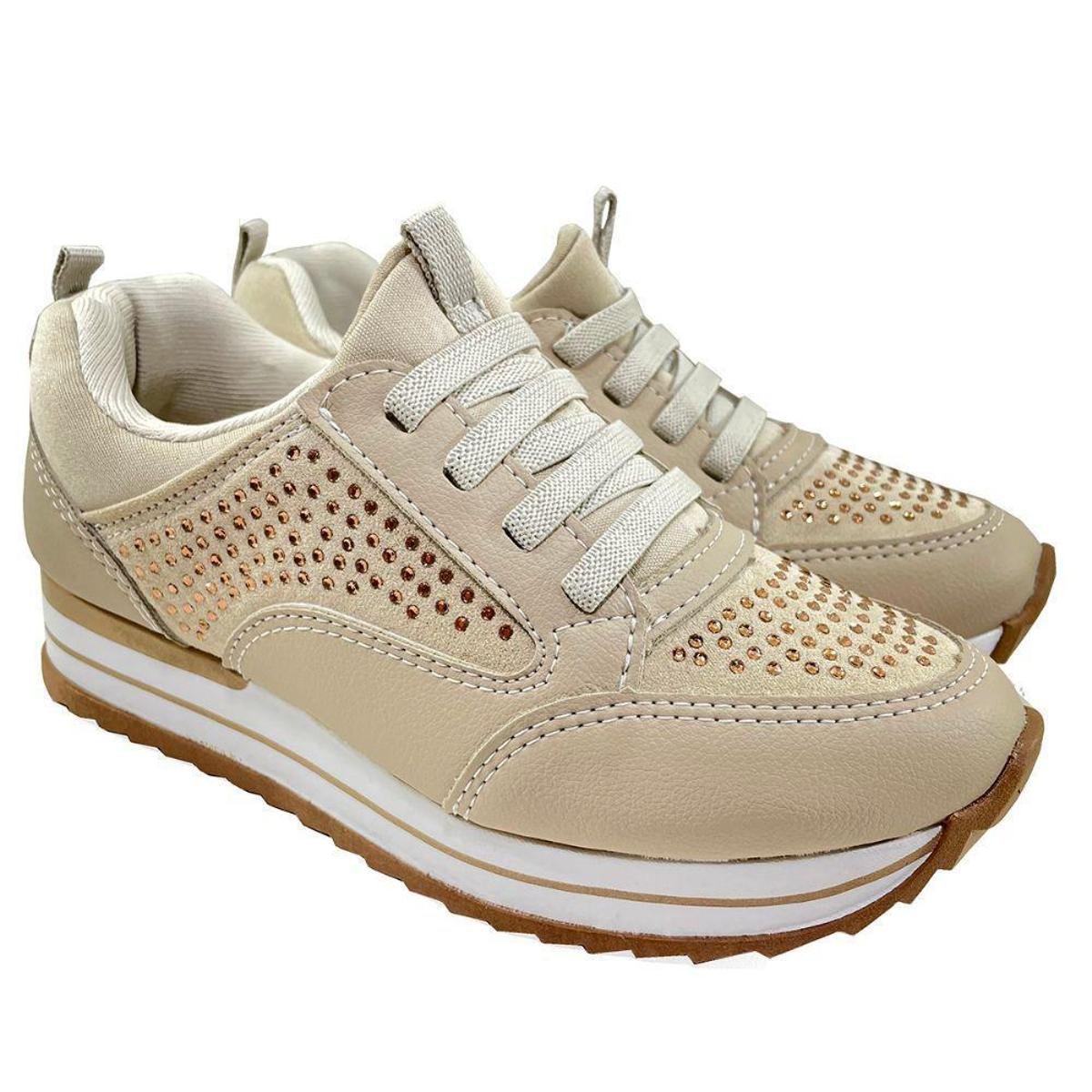 Tênis Kolosh Casual Strass Feminino - Bege - 39 - Bege Menor preço em Tênis Kolosh Casual Strass Feminino - Bege - 39 - Bege