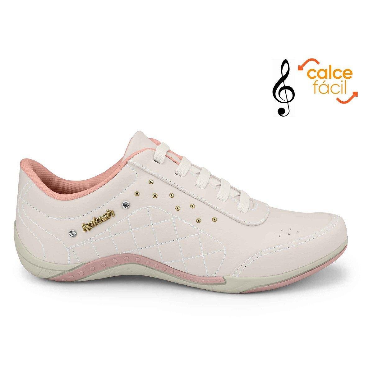 Tênis Kolosh Matelassê Feminino - Off white+Rosa Menor preço em Tênis Kolosh Matelassê Feminino - Off white+Rosa