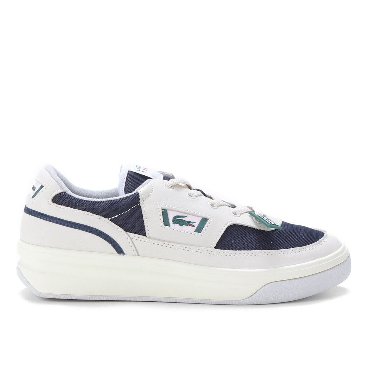 Tênis Lacoste Logo Masculino - Off White+Azul Menor preço em Tênis Lacoste Logo Masculino - Off White+Azul