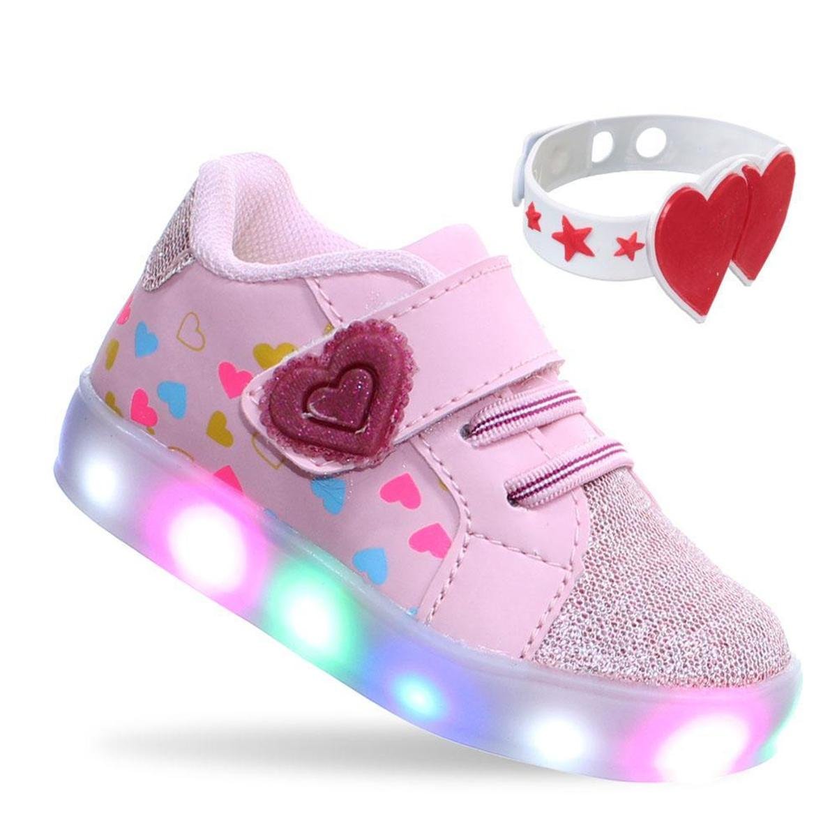 Tenis Luzinha Led Infantil Menina Coração Com Pulseira Rosa é ruim? Tenis Luzinha Led Infantil Menina Coração Com Pulseira Rosa é boa?