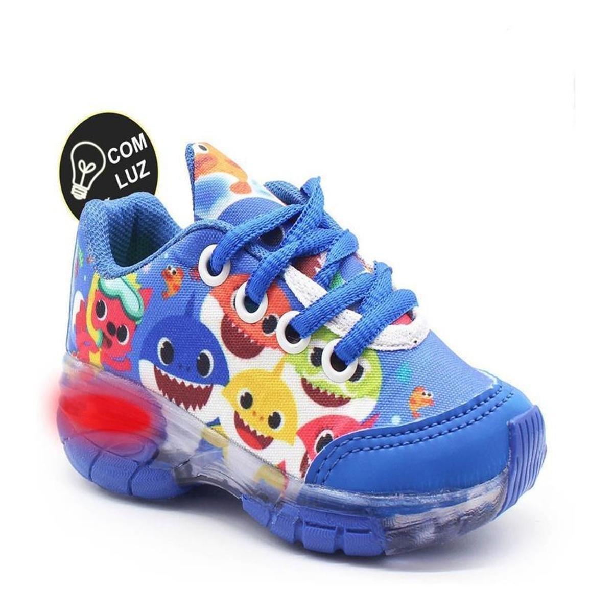Tenis Luzinha Led Luz Pisca Brilha Bebê Tubarão Infantil Masculino