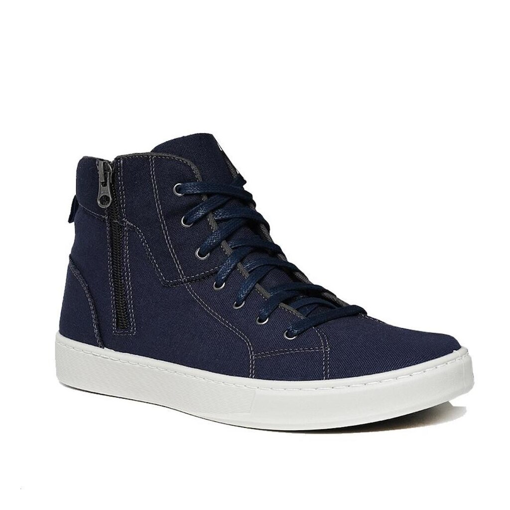 Tênis Masculino Cano Alto em Lona Casual Confortável com Zíper e Cadarço Azul