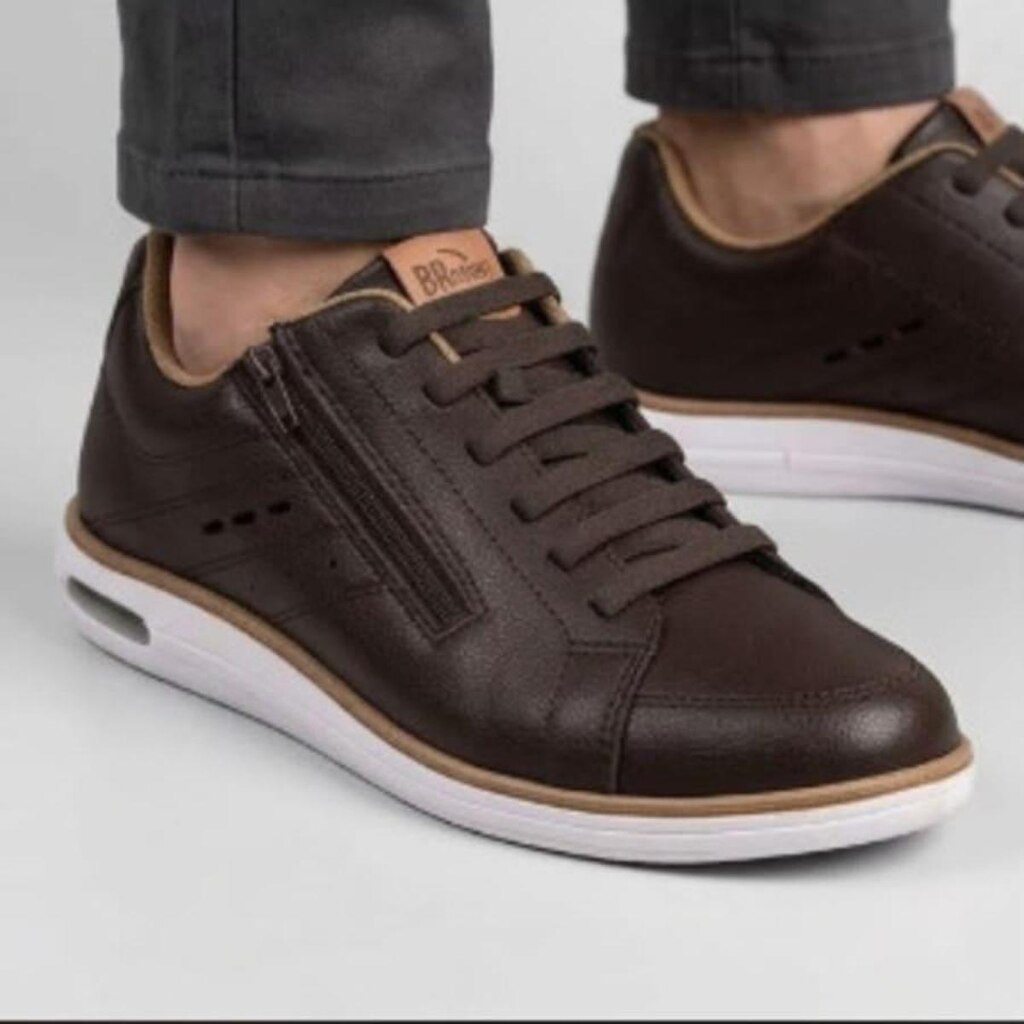 Tênis Masculino Casual BR Sport Zíper Calce Fácil 2272 -Café